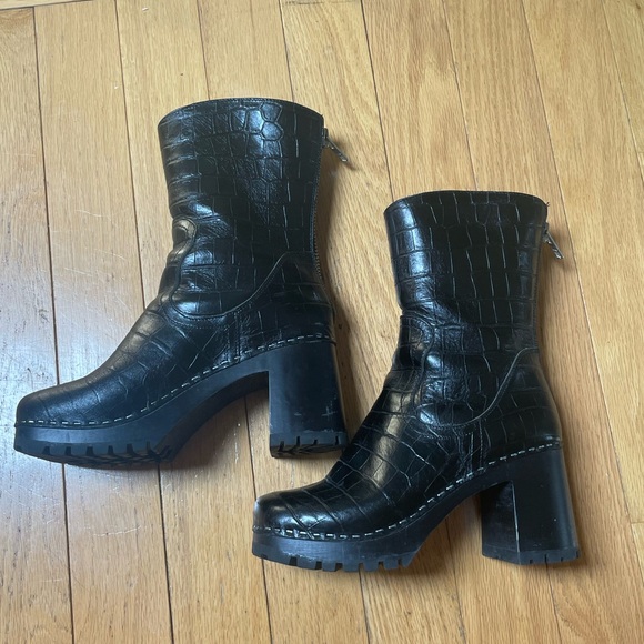 Swedish Hasbeens black croc clog boots EUC - Picture 5 of 7